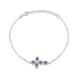 Blue/White Lab-Created Sapphire Cross Bracelet Marquise/Round-Cut Sterling Silver 7&quot; + 1.5&quot; Extension