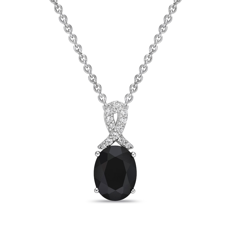 Main Image 1 of Black Onyx & White Lab-Created Sapphire Necklace Sterling Silver 18&quot;