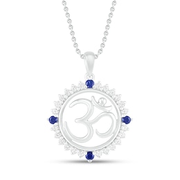 Blue/White Lab-Created Sapphire Om Necklace Round-Cut Sterling Silver 18&quot;