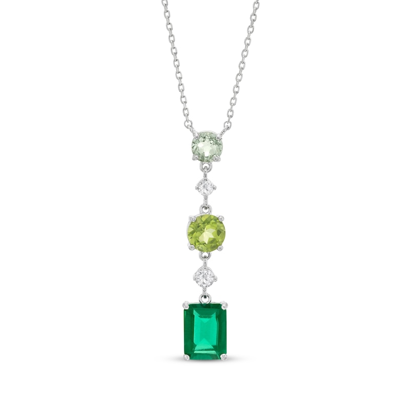 Main Image 1 of Vibrant Shades Lab-Created Emerald, Peridot, Green Quartz, White Lab-Created Sapphire Necklace Sterling Silver 18&quot;