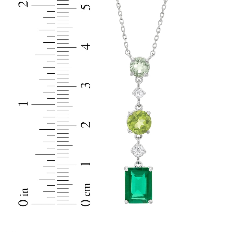 Main Image 3 of Vibrant Shades Lab-Created Emerald, Peridot, Green Quartz, White Lab-Created Sapphire Necklace Sterling Silver 18&quot;