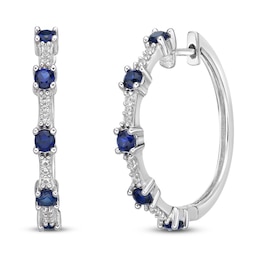 Blue & White Lab-Created Sapphire Hoop Earrings Sterling Silver