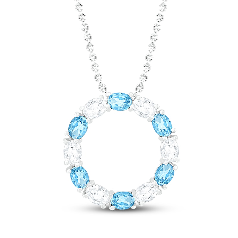 Main Image 1 of Blue Topaz & White Lab-Created Sapphire Circle Necklace Sterling Silver 18&quot;