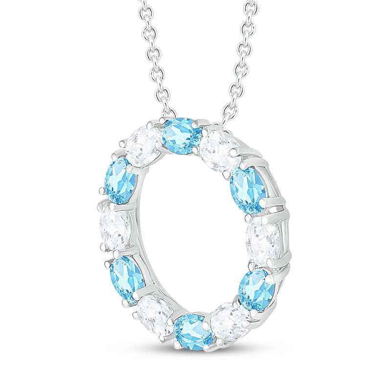 Main Image 2 of Blue Topaz & White Lab-Created Sapphire Circle Necklace Sterling Silver 18&quot;