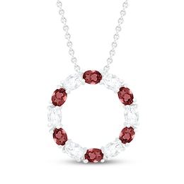 Garnet & White Lab-Created Sapphire Circle Necklace Sterling Silver 18&quot;