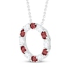 Thumbnail Image 1 of Garnet & White Lab-Created Sapphire Circle Necklace Sterling Silver 18"