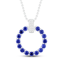 Blue & White Lab-Created Sapphire Circle Necklace Sterling Silver 18&quot;