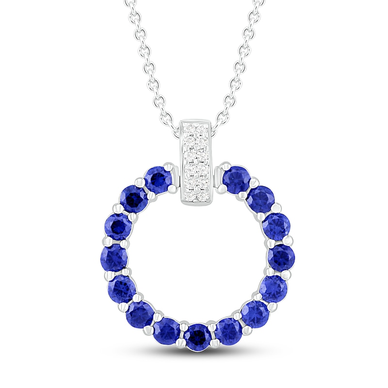 Main Image 1 of Blue & White Lab-Created Sapphire Circle Necklace Sterling Silver 18&quot;