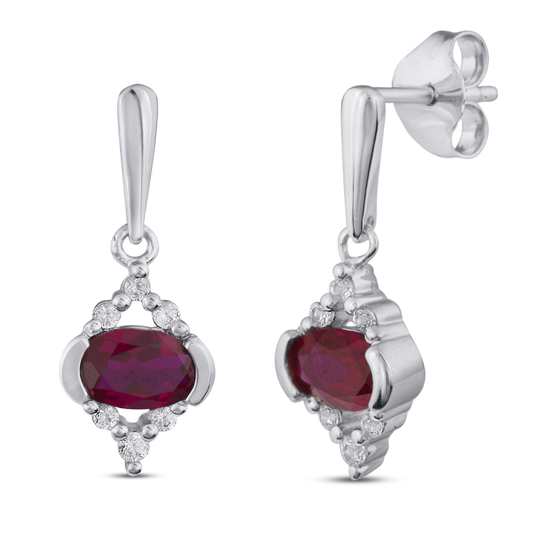 Main Image 1 of Lab-Created Ruby & White Lab-Created Sapphire Earrings Sterling Silver