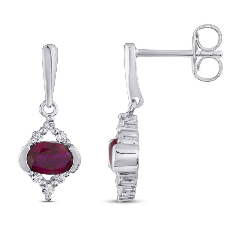 Main Image 2 of Lab-Created Ruby & White Lab-Created Sapphire Earrings Sterling Silver