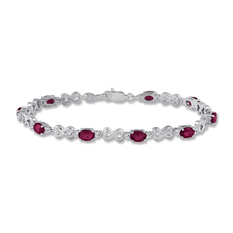 Main Image 1 of Lab-Created Ruby & White Topaz Bracelet Sterling Silver 7.5&quot;