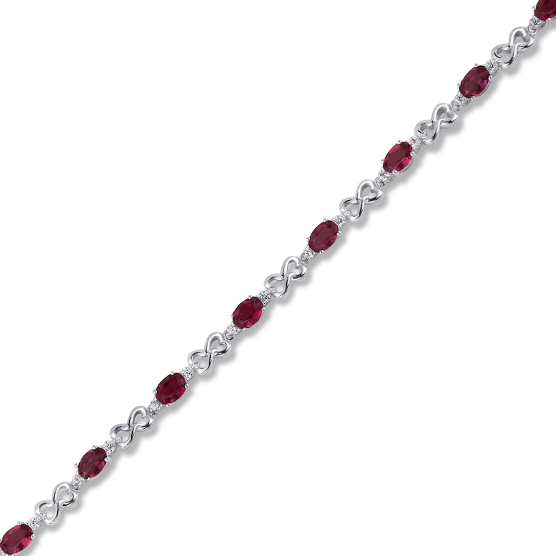 Main Image 2 of Lab-Created Ruby & White Topaz Bracelet Sterling Silver 7.5&quot;