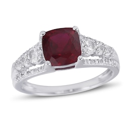 Lab-Created Ruby & White Lab-Created Sapphire Ring Sterling Silver