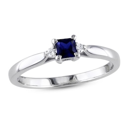 Blue Lab-Created Sapphire & Diamond Ring Sterling Silver