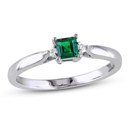 Lab-Created Emerald & Diamond Ring Sterling Silver