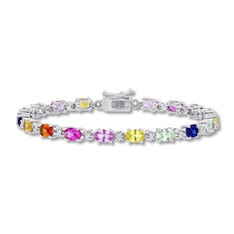 Multi-Color Lab-Created Sapphire Bracelet Sterling Silver 7&quot;