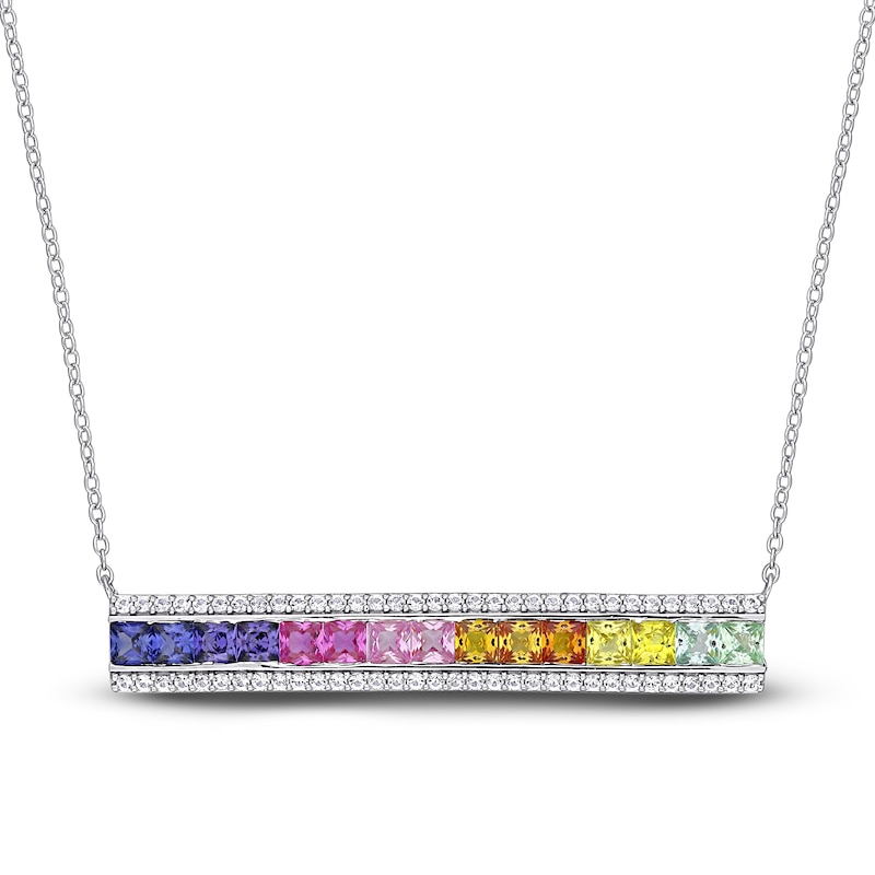 Multicolor Lab-Created Sapphire Bar Necklace Sterling Silver 18"