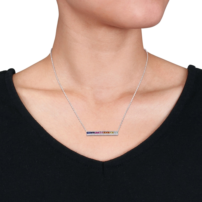 Multicolor Lab-Created Sapphire Bar Necklace Sterling Silver 18"