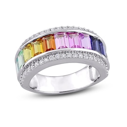 Multicolor Lab-Created Sapphire Ring Sterling Silver