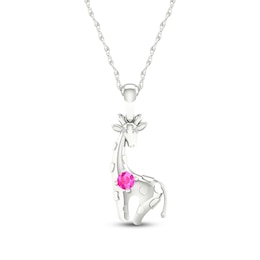 Pink Lab-Created Sapphire & Diamond Giraffe Necklace Sterling Silver 18&quot;