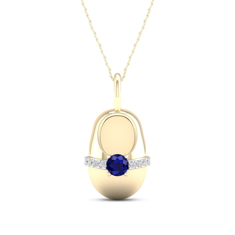 Main Image 1 of Blue Lab-Created Sapphire & Diamond Baby Shoe Necklace 10K Yellow Gold 18&quot;