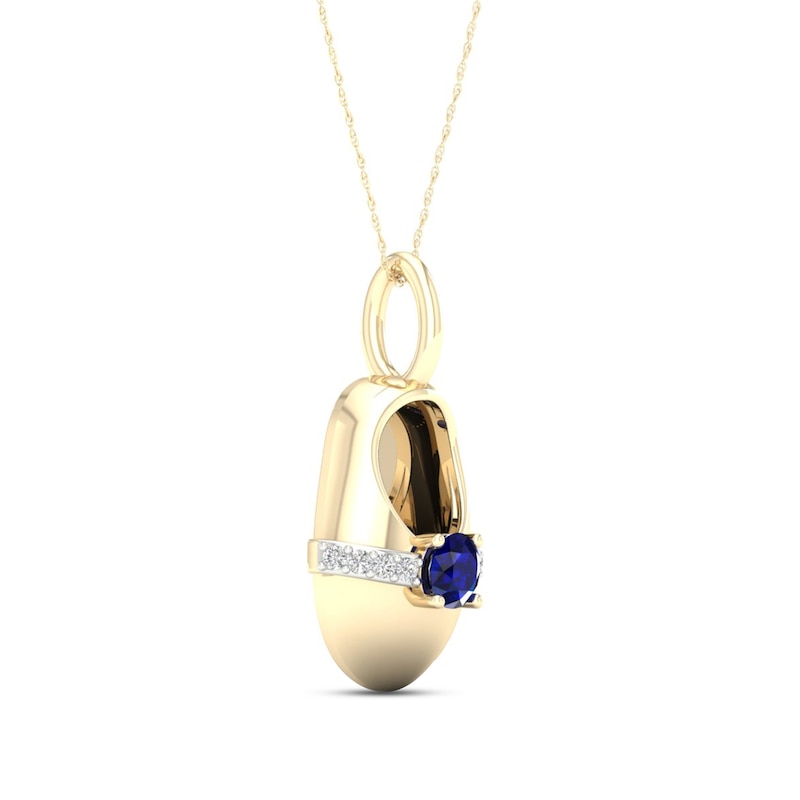 Main Image 2 of Blue Lab-Created Sapphire & Diamond Baby Shoe Necklace 10K Yellow Gold 18&quot;