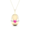 Thumbnail Image 1 of Pink Lab-Created Sapphire & Diamond Baby Shoe Necklace 10K Yellow Gold 18&quot;