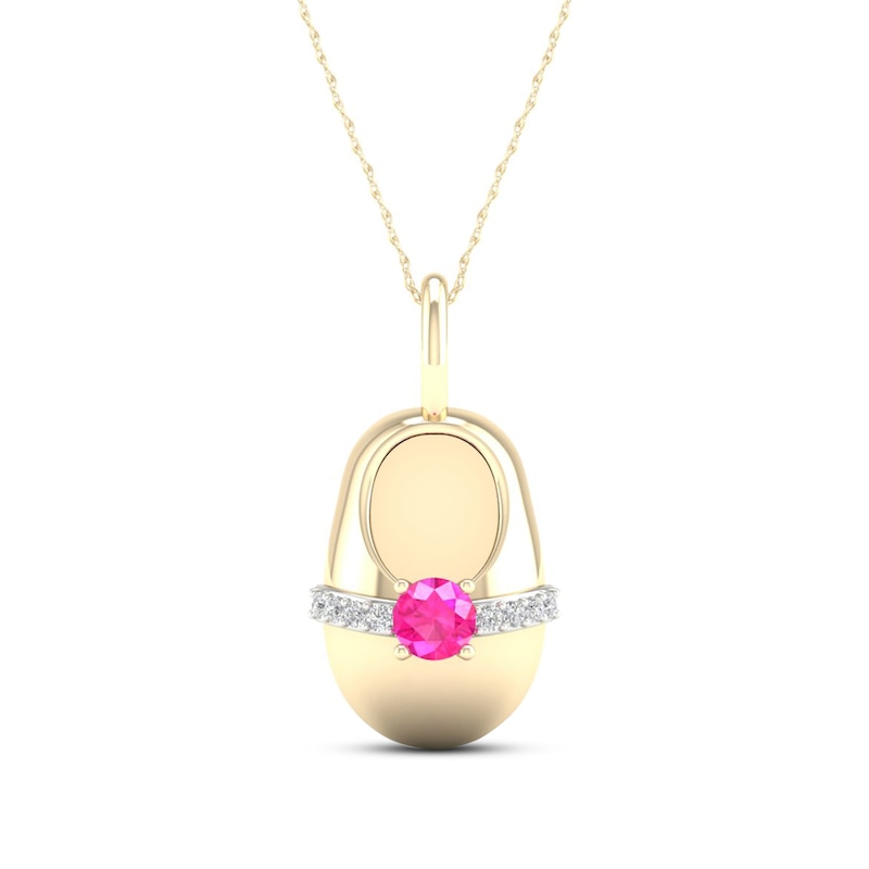 Main Image 1 of Pink Lab-Created Sapphire & Diamond Baby Shoe Necklace 10K Yellow Gold 18&quot;