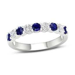 Blue Sapphire Ring 3/8 ct tw Diamonds 14K White Gold