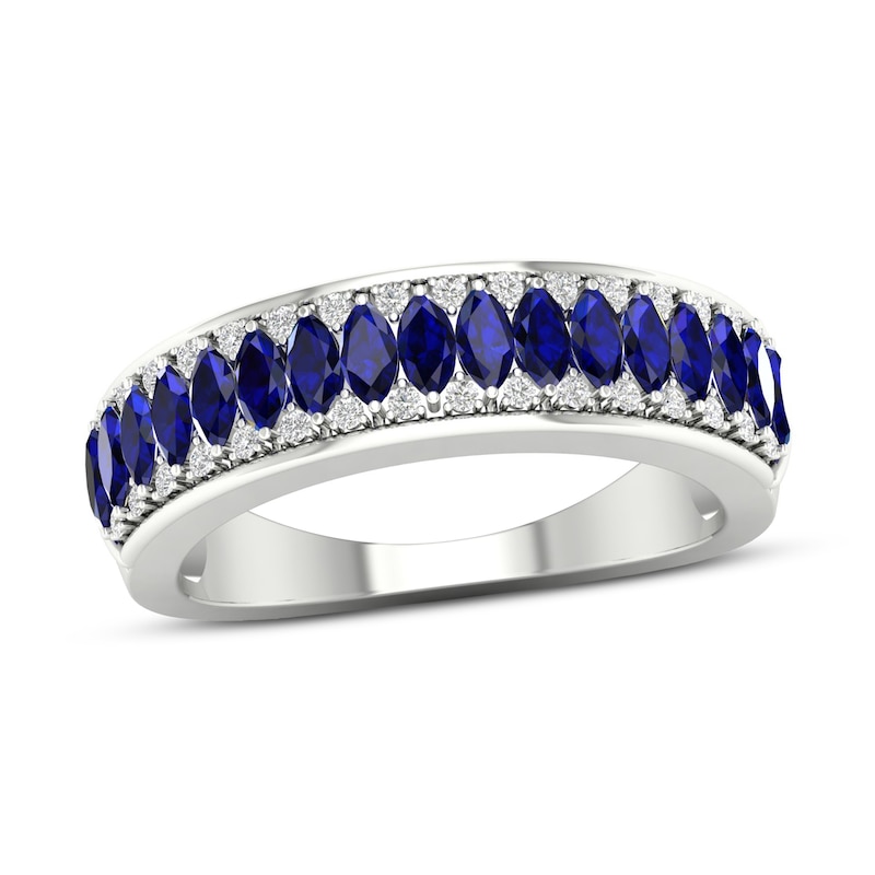 Blue Sapphire Ring 1/10 ct tw Diamonds 10K White Gold