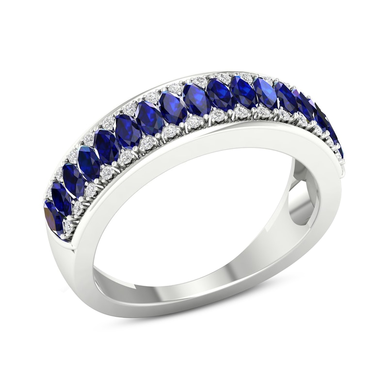 Blue Sapphire Ring 1/10 ct tw Diamonds 10K White Gold