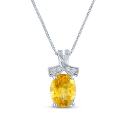 Citrine & White Lab-Created Sapphire Necklace Sterling Silver 18&quot;