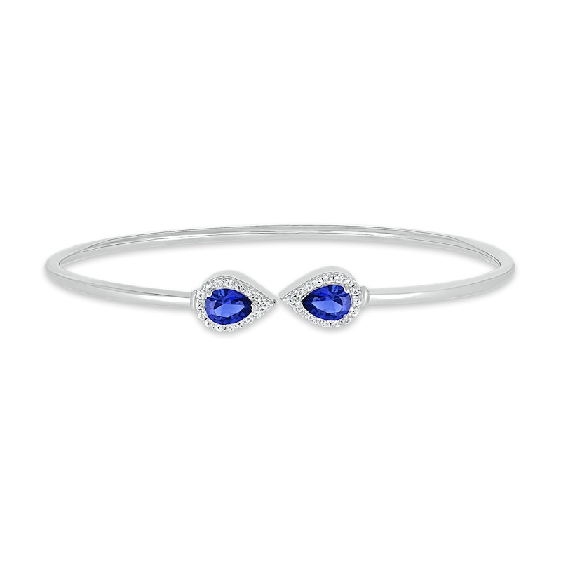 Main Image 1 of Blue/White Lab-Created Sapphire Bangle Cuff Bracelet Sterling Silver