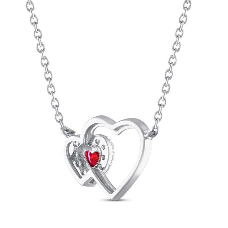 Main Image 3 of Lab-Created Ruby & White Lab-Created Sapphire Heart Necklace Sterling Silver 18&quot;