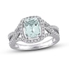 Thumbnail Image 1 of Aquamarine & Diamond Ring 1/6 ct tw Cushion/Round-Cut 10K White Gold