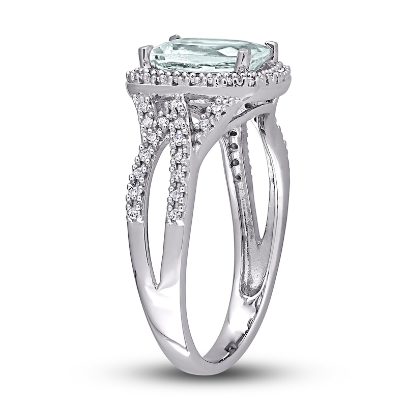 Main Image 3 of Aquamarine & Diamond Ring 1/6 ct tw Cushion/Round-Cut 10K White Gold