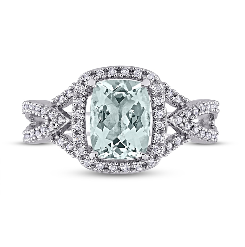 Main Image 4 of Aquamarine & Diamond Ring 1/6 ct tw Cushion/Round-Cut 10K White Gold