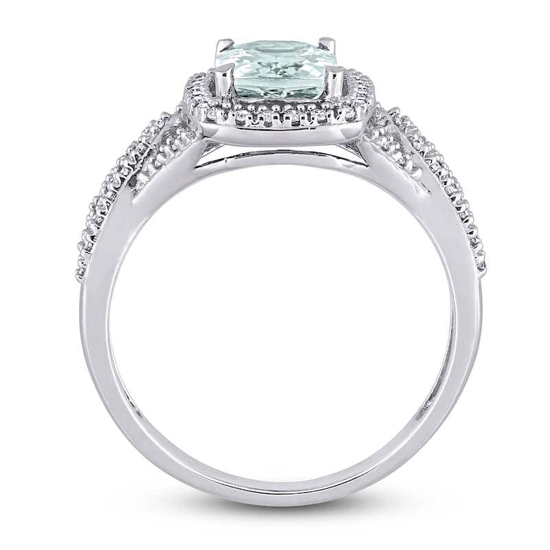 Main Image 5 of Aquamarine & Diamond Ring 1/6 ct tw Cushion/Round-Cut 10K White Gold