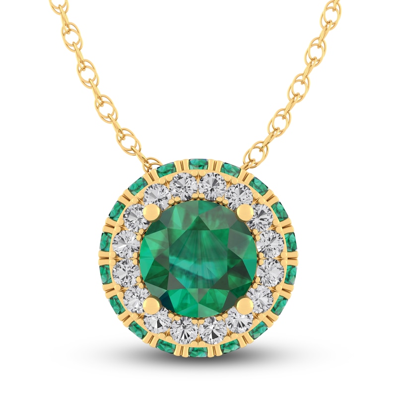 Main Image 1 of Lab-Created Emerald Necklace 10K Yellow Gold