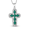 Thumbnail Image 1 of Lab-Created Emerald & Diamond Cross Necklace Sterling Silver 18&quot;