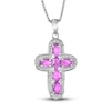 Thumbnail Image 1 of Pink Lab-Created Sapphire & Diamond Cross Necklace Sterling Silver 18&quot;