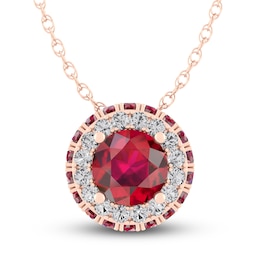 Lab-Created Ruby & White Lab-Created Sapphire Necklace 10K Rose Gold 18&quot;