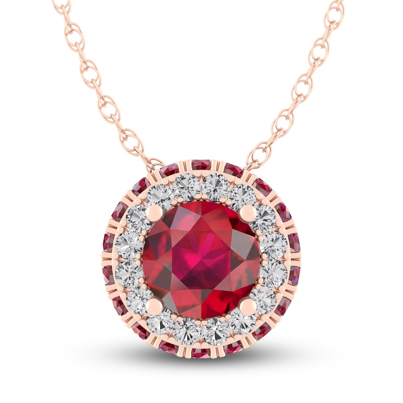 Main Image 1 of Lab-Created Ruby & White Lab-Created Sapphire Necklace 10K Rose Gold 18&quot;