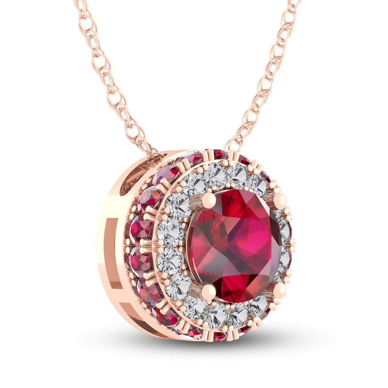 Main Image 3 of Lab-Created Ruby & White Lab-Created Sapphire Necklace 10K Rose Gold 18&quot;