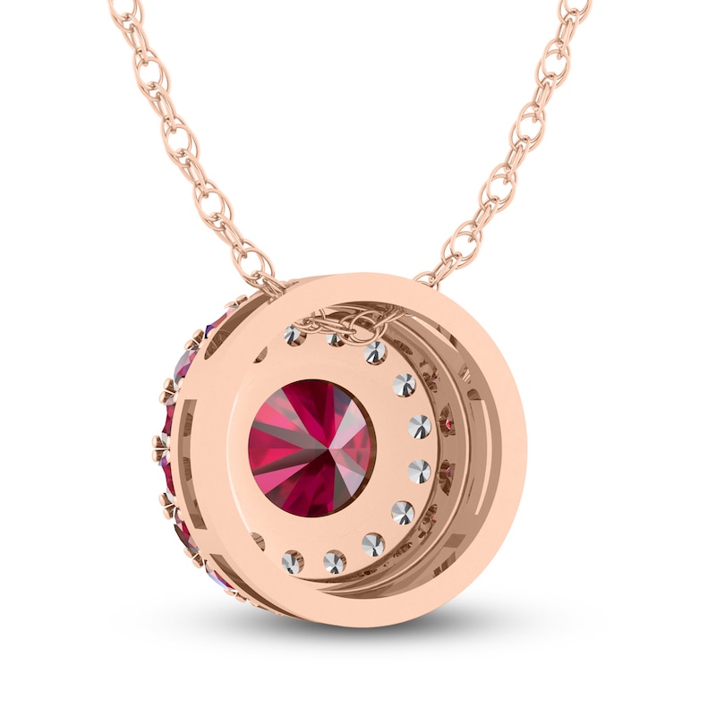 Main Image 4 of Lab-Created Ruby & White Lab-Created Sapphire Necklace 10K Rose Gold 18&quot;