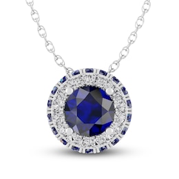 Blue/White Lab-Created Sapphire Necklace 10K White Gold 18&quot;