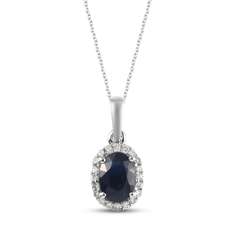 Main Image 1 of Blue Sapphire & Diamond Necklace 1/10 ct tw Round-cut 10K White Gold 18&quot;