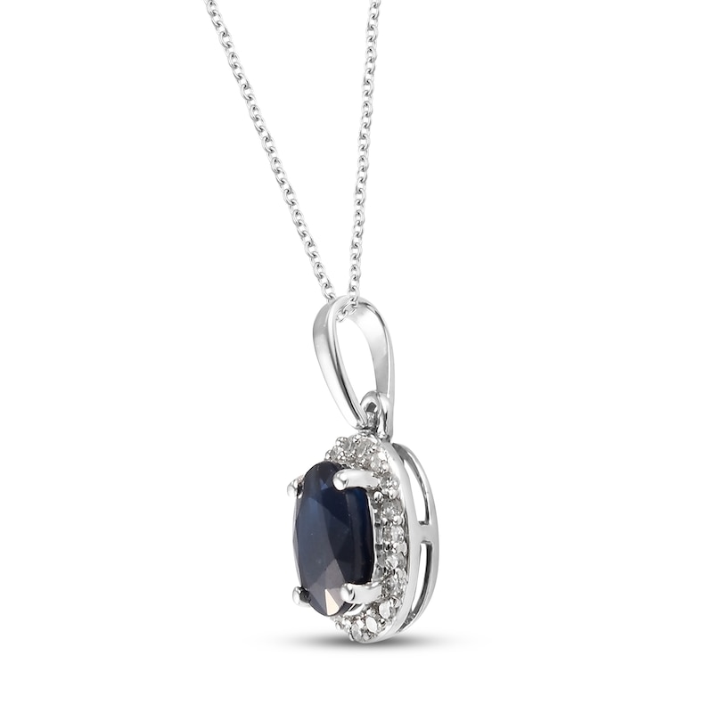 Main Image 2 of Blue Sapphire & Diamond Necklace 1/10 ct tw Round-cut 10K White Gold 18&quot;