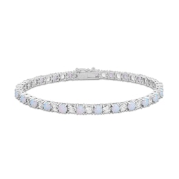 Lab-Created Opal & Lab-Created White Sapphire Bracelet Sterling Silver 7.5&quot;