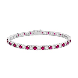 Lab-Created Ruby & White Lab-Created Sapphire Bracelet Sterling Silver 7.5&quot;